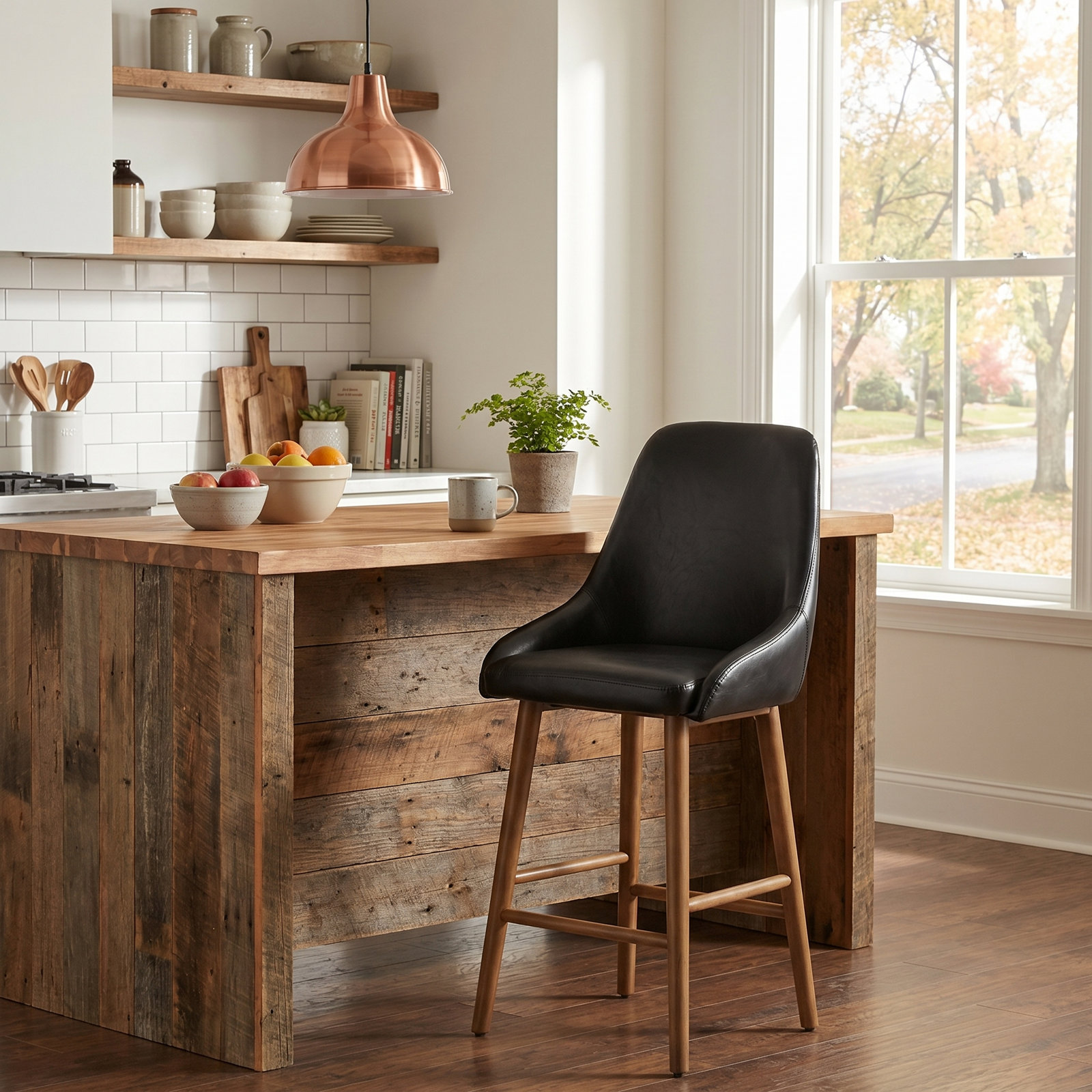 26" Bar Stool, Black Faux Leather