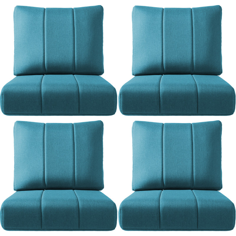 Forbell Outdoor Patio 6" Thick Seat & Back Furniture Cushion Set With Removable Cover, 4, Blue