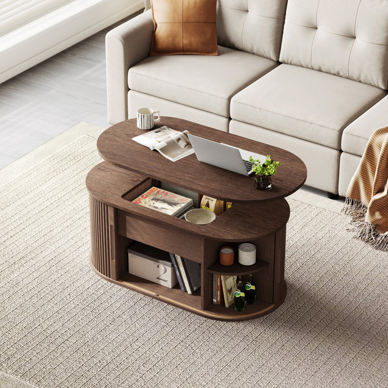 Table basse à plateau relevable avec rangement, Bois de noyer