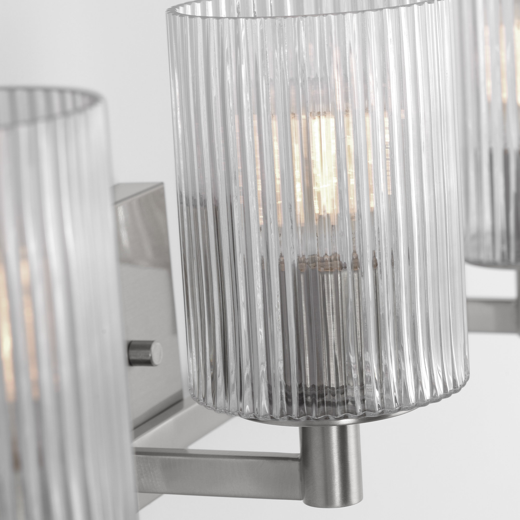 Luisa bath wall sconce with clear fluted glass shades, Brushed Steel, 3
