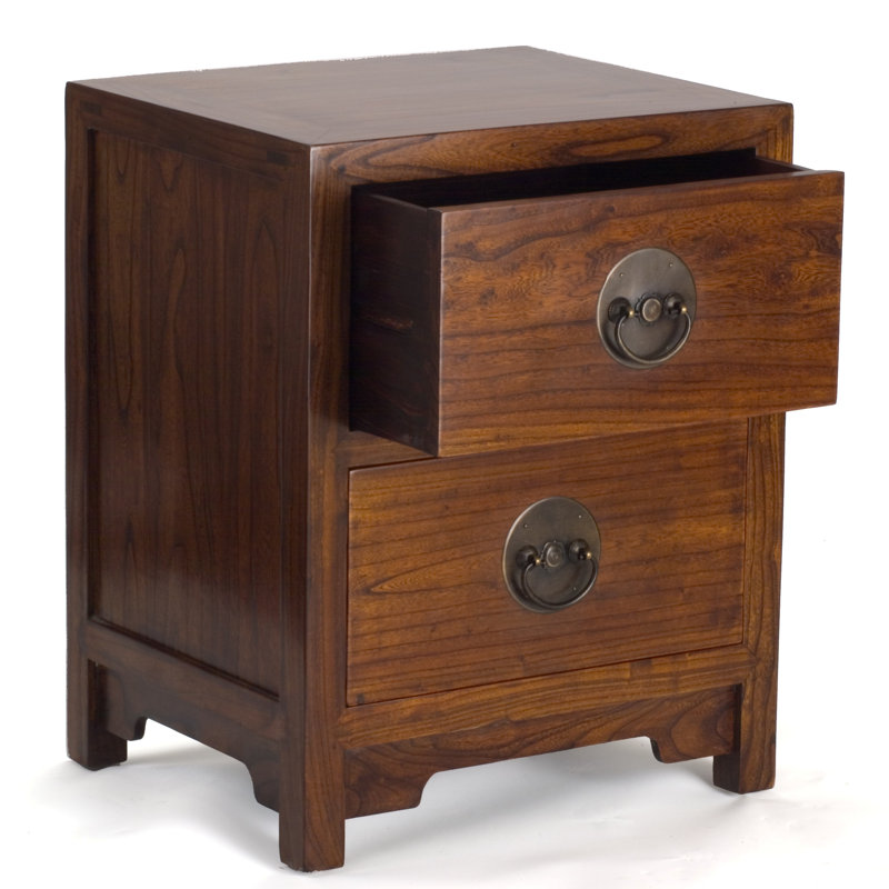 Hangzhou 48cm W Solid Wood Bedside Table, Warm Elm