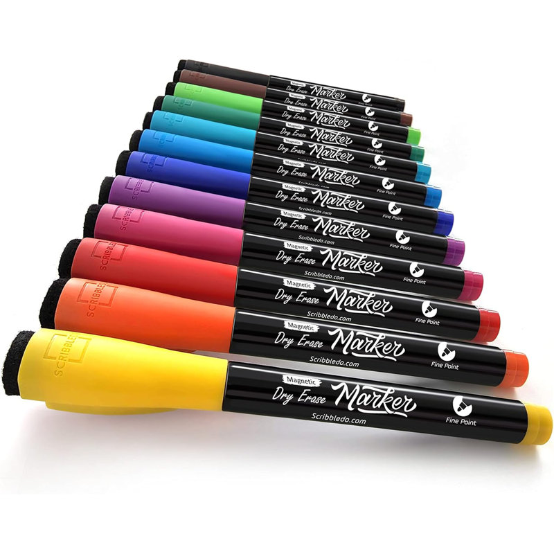 Coloured Magnetic Markers Set Of 12 W/ Bag