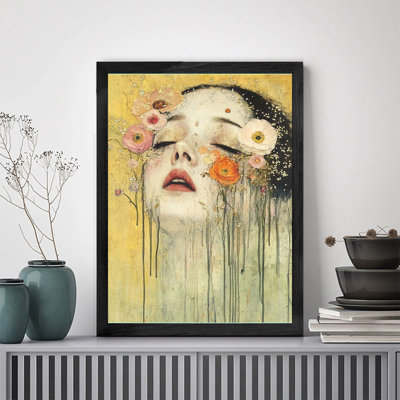 Black Framed Wall Art for Living Room & Bedroom Woman Flowers Her Hair Framed Picture for Wall Decor Solid Black Wooden Frame Included