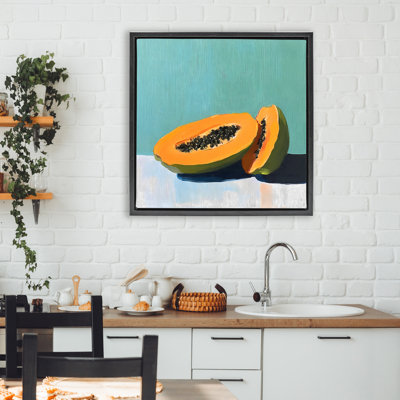 Paire de papayes sur cadre flottant bleu, design par Walker Noble