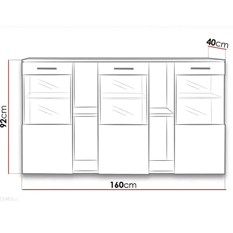Bardwell 160cm Sideboard, White/Black