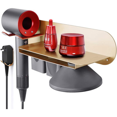 Hair Dryer Stand Holder Wall Mount Storage Rack Gold Hair Dryer Holder Wall Mounted with Shelf