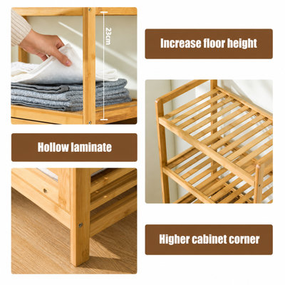 Nasira Solid Wood 15" W Bamboo Freestanding 4 Tire Linen Cabinet Storage with Laundry Hamper