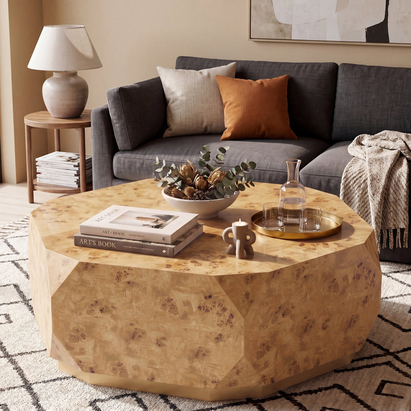 Table basse en bois massif 39 po, 13.9"Hx39.4"Wx39.4"D, Beige
