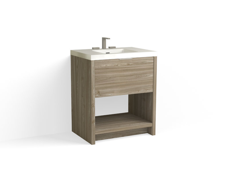 Vista 30" W Freestanding Single Bathroom Vanity, White Gloss, Nimbus/Satin Nickel, 8" Widespread