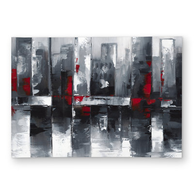 Abstract cityscape - Building Red outdoor area rug for decor