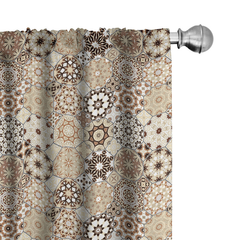 East Urban Home Eastern 4-Panel Curtains, Octagonal Retro Style, Dark Brown Pale Brown, 56" W x 63" L