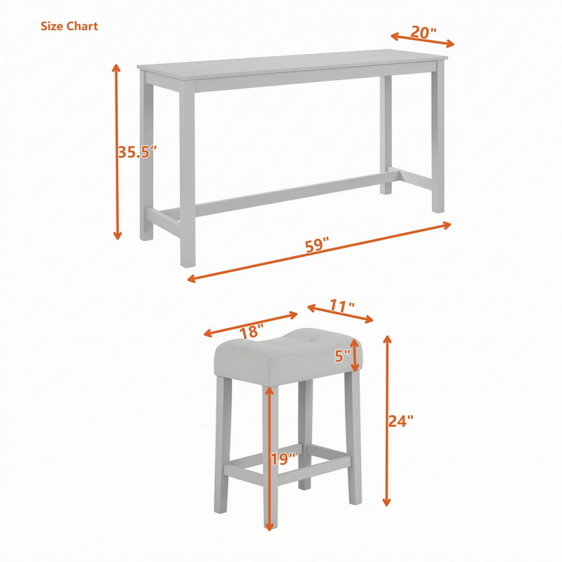 Ensemble de table de bar quatre pièces avec prise électrique et trois tabourets rembourrés, Gris foncé