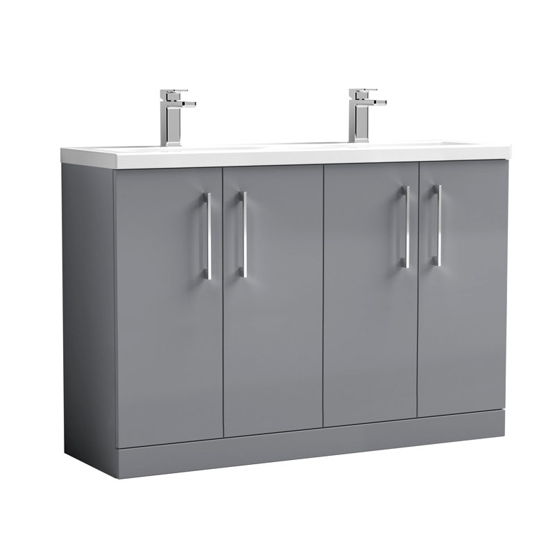 Arno 1205mm Double Bathroom Vanity with Integrated Vitreous China Basin, Satin Gray