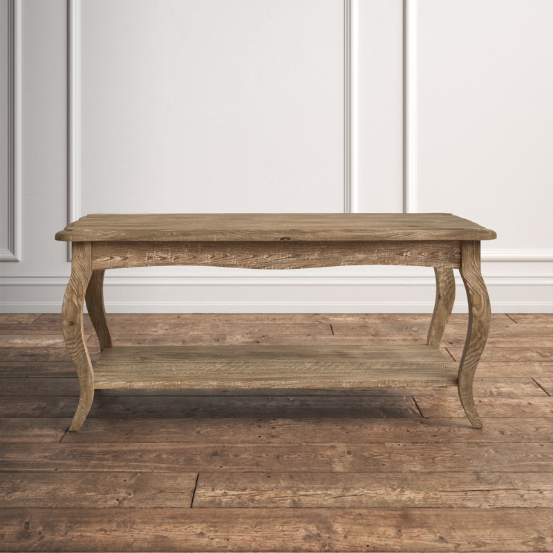 Deborah 42" Wide Rustic Industrial Antique Wooden Rectangular Coffee Table With 1 Shelf