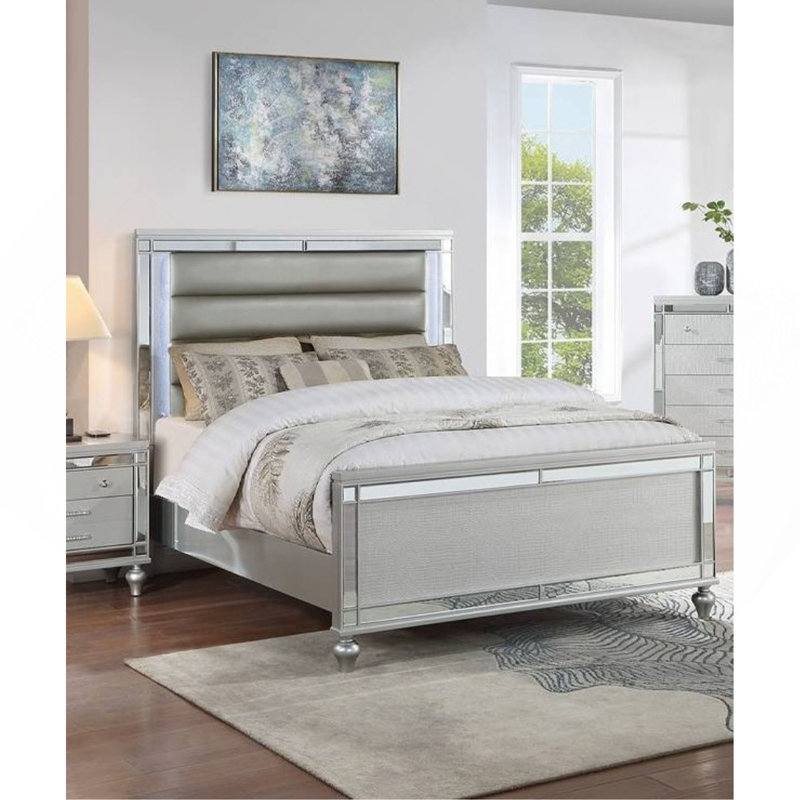 Tête de lit horizontale capitonnée 1Pc, Très grand lit, Argent, Bois manufacturé