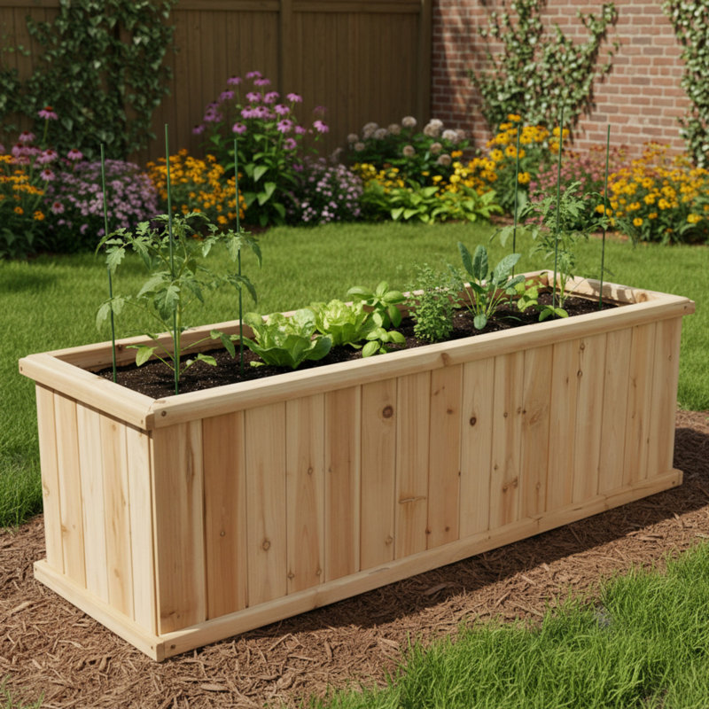 Boîte à fleurs en bois pour jardin, H 15,25 po x l 48 po x P 15,5 po