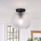Luminaire semi-encastré simple en verre transparent à texture simple de 9,75 po à 1 lumière pour salon / chambre à coucher