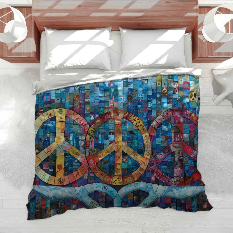 Housse de couette abstraite, symbole de la paix, mosaïque colorée, Housse de couette pour très grand lit