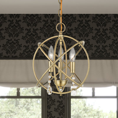 Luminaire suspendu sphérique unique à 3 lumières avec détails en cristal Laclair