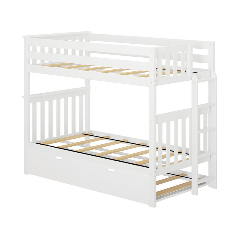 Hugley Kids Twin Over Twin Bunk Bed with Trundle, White