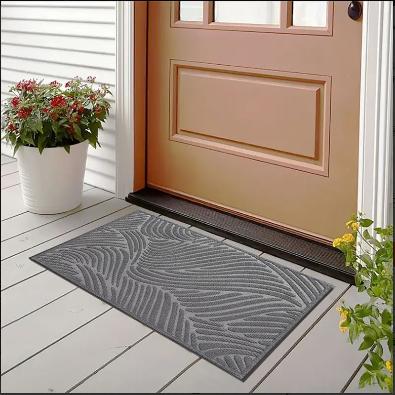 Heavy-Duty Dirt-Trapping Rubber Doormat with Raised Wave Pattern, Gray
