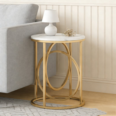 Table de bout ronde moderne avec plateau en faux marbre