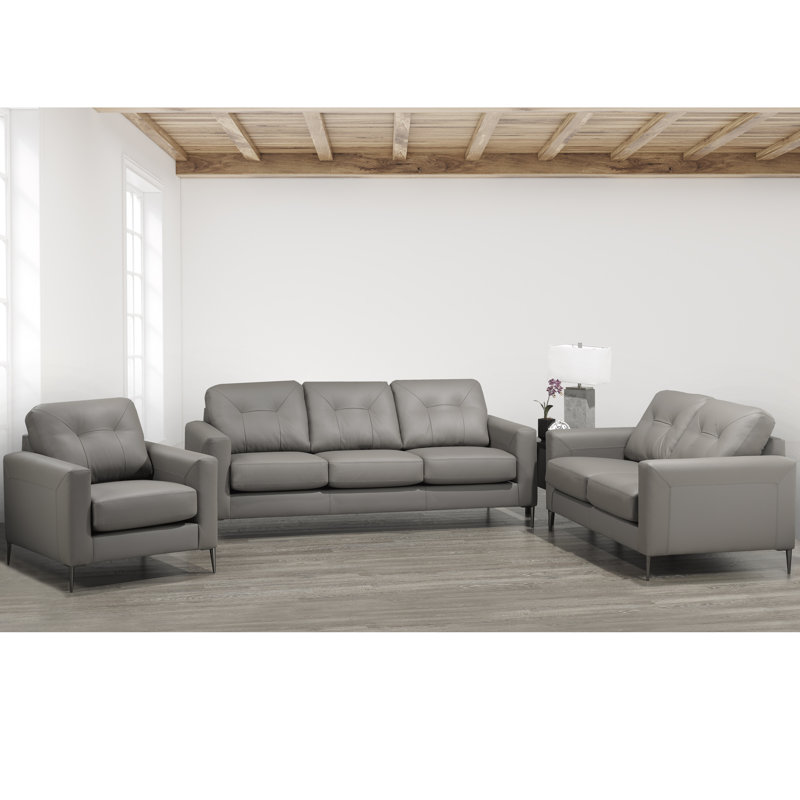 Canapé, causeuse et fauteuil en cuir Laga, Cuir véritable os