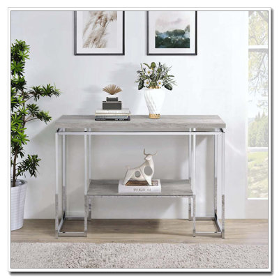 Table de canapé en chêne naturel et chrome