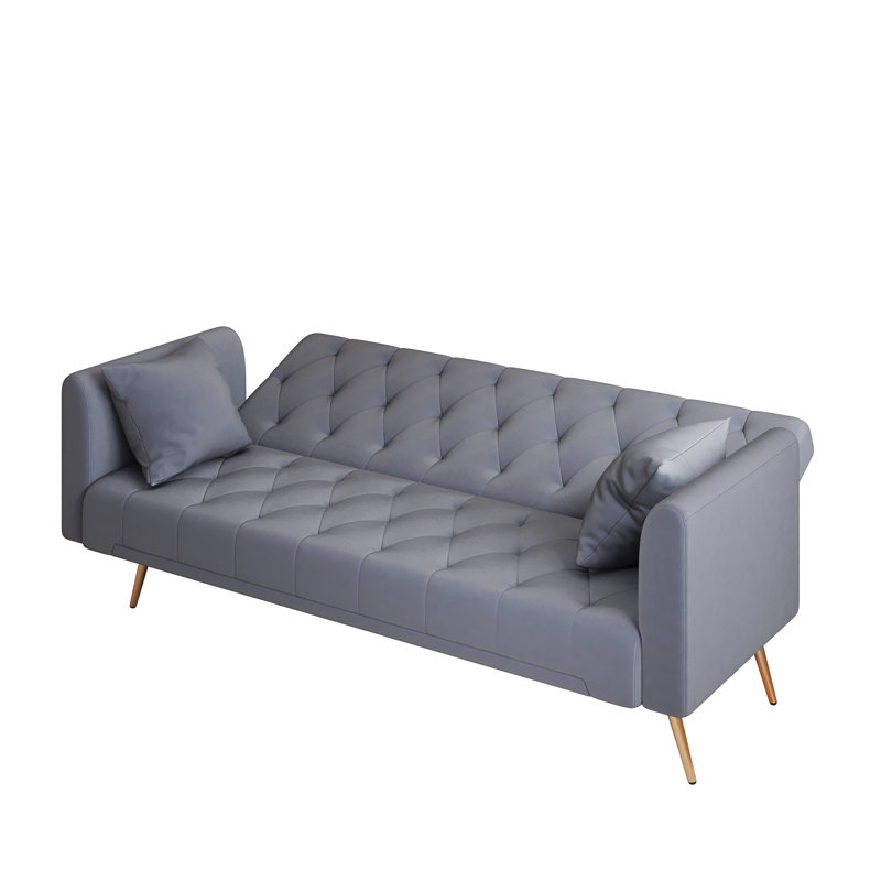 71-inch down-filled couple's soft sofa with 3-position convertible feature and metal-legged sofa bed, Gray
