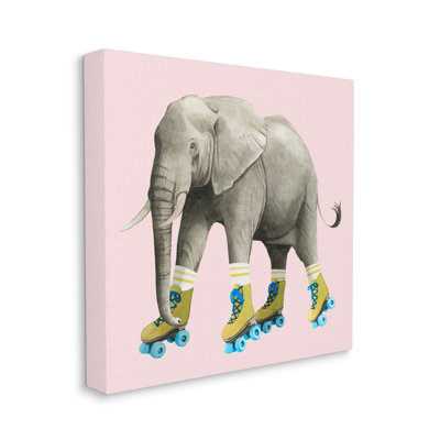 Éléphant excentrique sur fond rose rétro par Grace Popp - impression