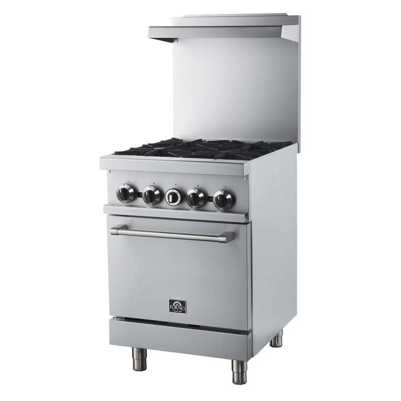Forno Commerciale 24 Inch Stainless Steel Gas Range, 4 Burners, 120,000 BTU Total