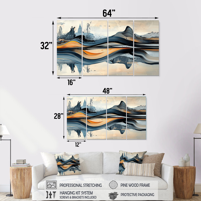 Olrik - Abstract Wall Art - Modern Wall Art Set, 32" H x 64" W, 4