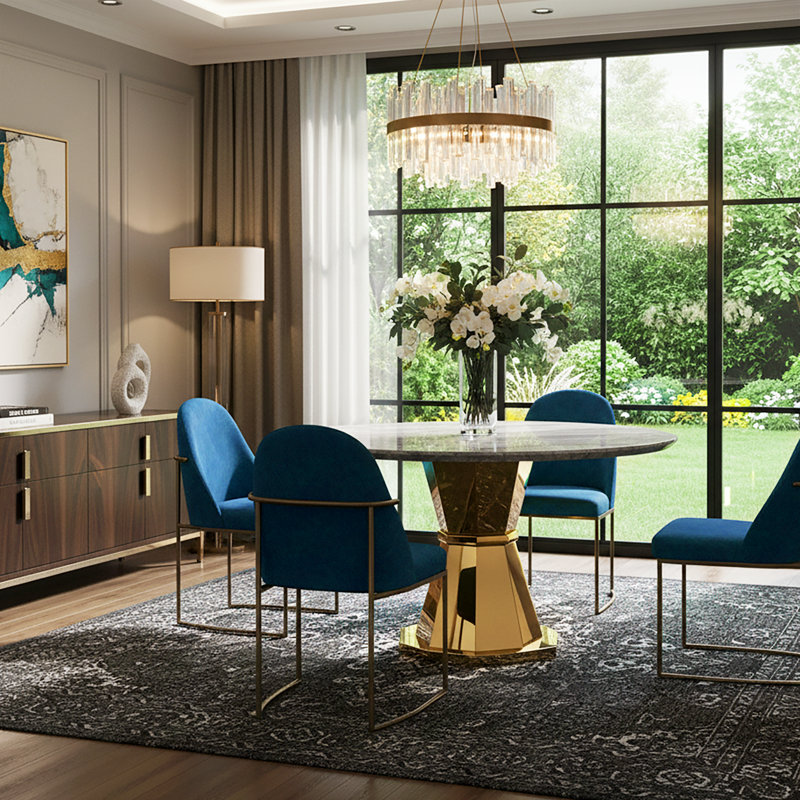 47" Round Dining Table, White, Gold