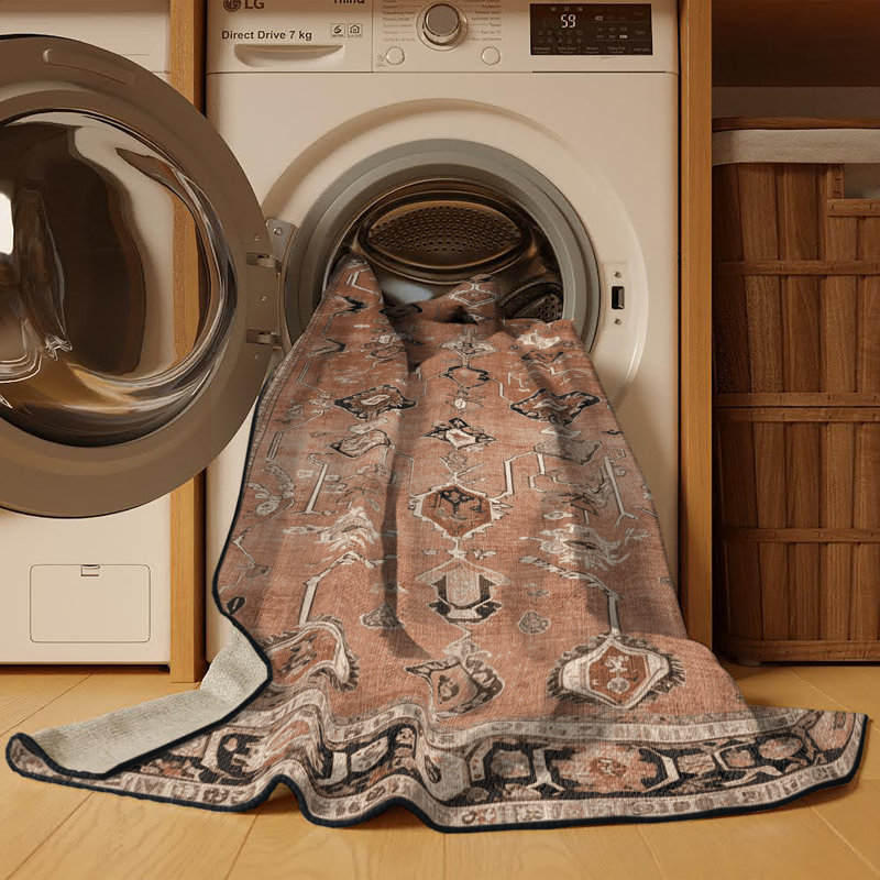 Tapis brun lavable à la machine, Rond 3 pi
