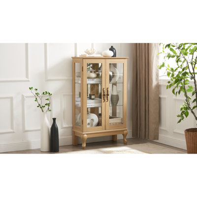 Glass Cabinet with Tempered Glass Doors with Adjustable Shelves