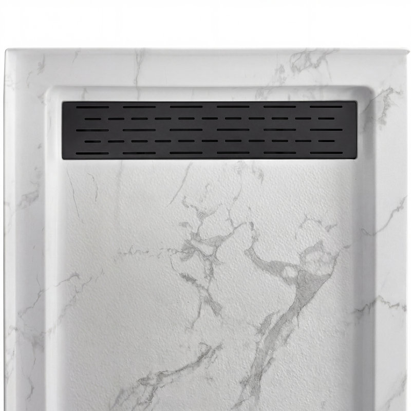 60"W x 32"D Rectangle Shower Base, Marble-Look Acrylic Shower Pan with Anti-slip Texture, Right, Matte Black