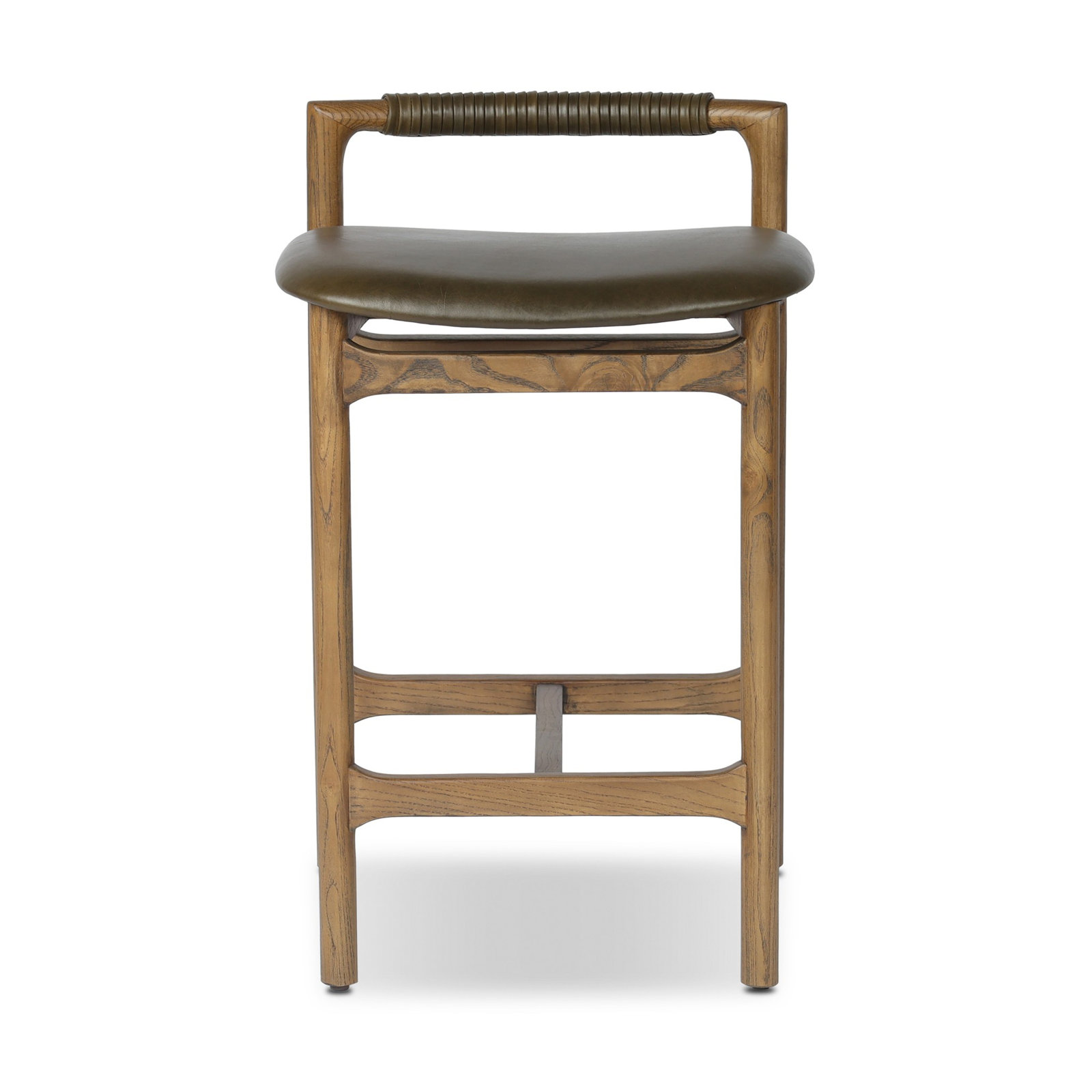 Solene Bar and Counter Stool, Toasted Nettlewood, Dulane Moss/Genuine Leather, Counter Stool (26" Seat Height)