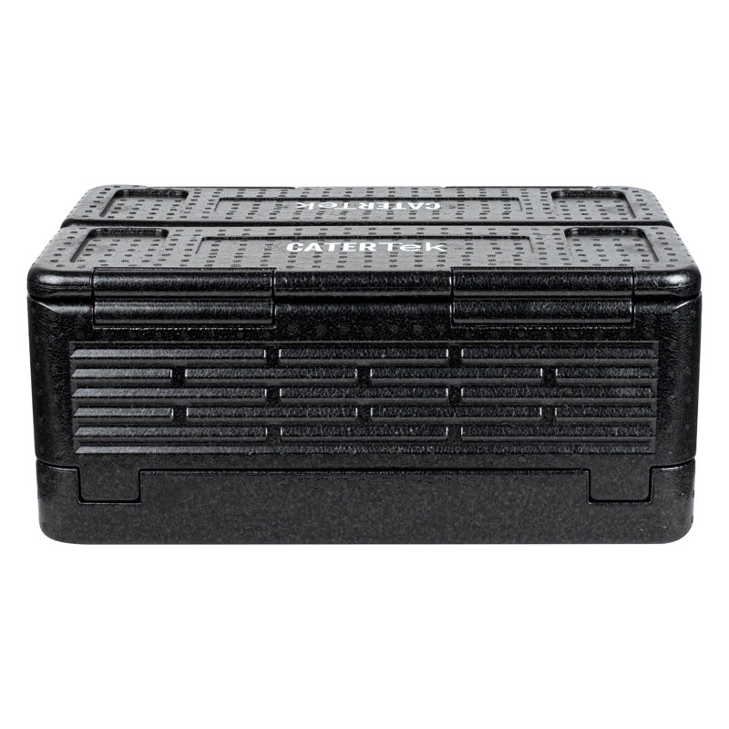 Boîte chaude de 42 pintes pour la restauration, 1 porte-casserole isotherme à chargement par le haut - Peut contenir 1 grande casserole profonde de 8 po, pliable, en plastique EPP noir avec poignées, portatif, pour buffet