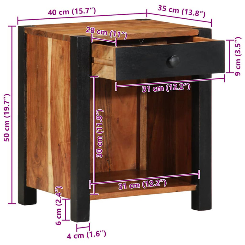 40cm W Solid Wood Bedside Table