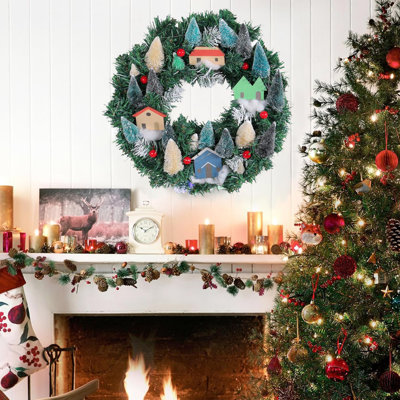Front Door Christmas Wreath, 35cm Christmas Tree Wreath for Holiday Decoration