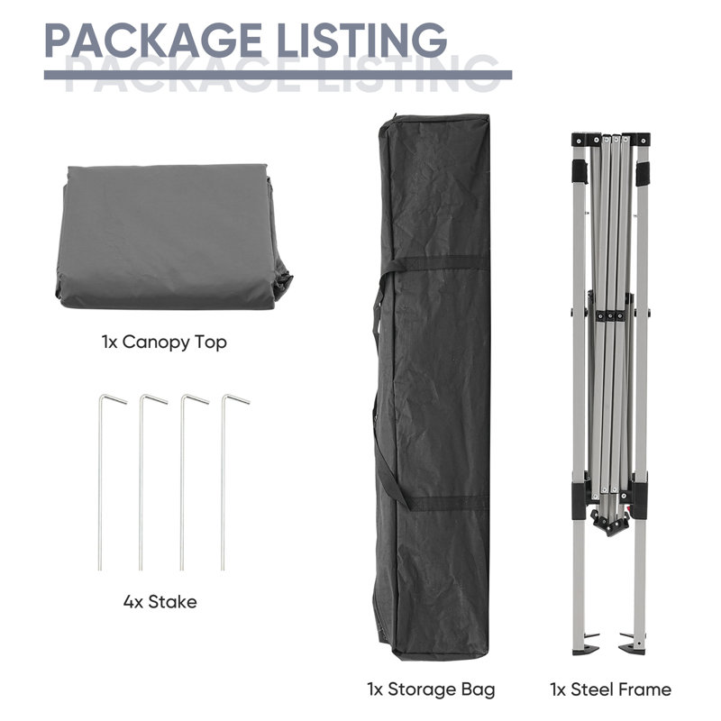 120'' W x 120'' D Metal Pop-Up Canopy, Gray