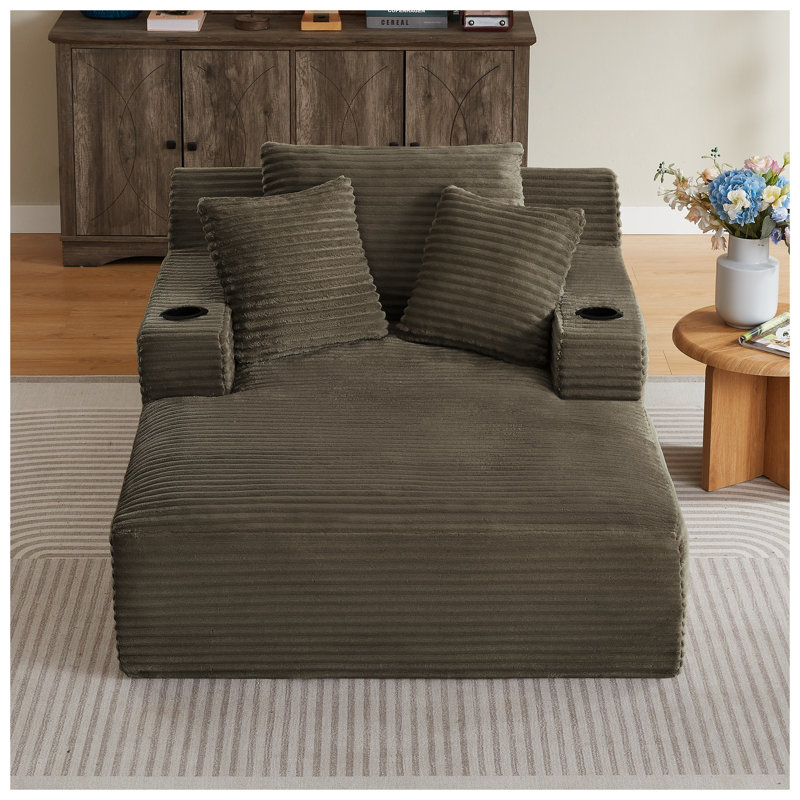 Fauteuil méridienne surdimensionné en velours côtelé, canapé-lit moderne d'intérieur pour salon et bureau, brun, aucun assemblage requis