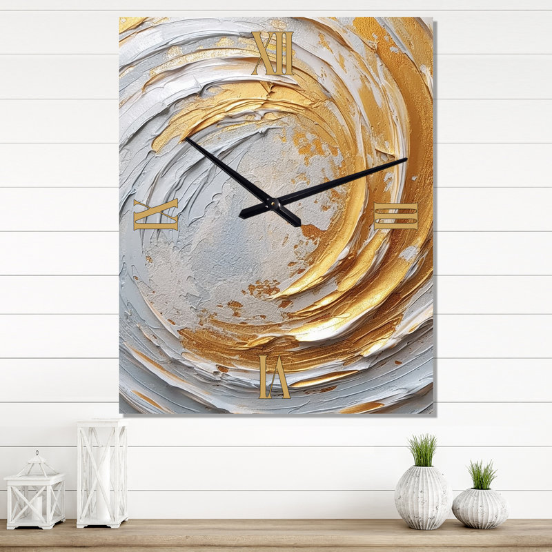 Horloges murales or et crème Enchanted II - spirales abstraites, Très grand