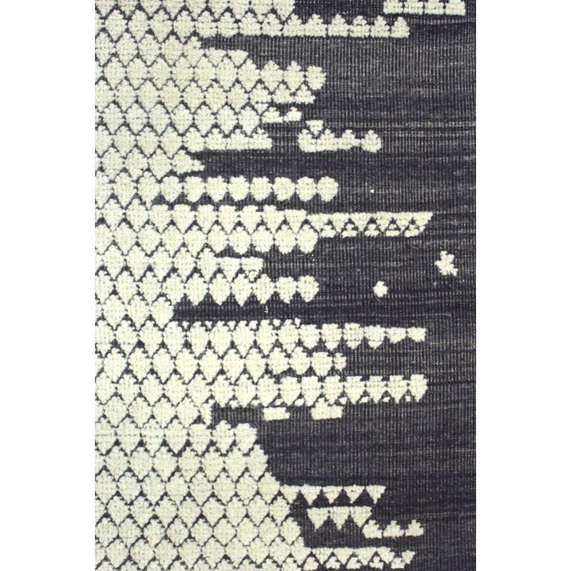 Tapis abstrait en laine fabriqué à la main gris / ivoire / gris anthracite Dew Drop, Rectangle 10 pi 3 po x 14 pi 3 po