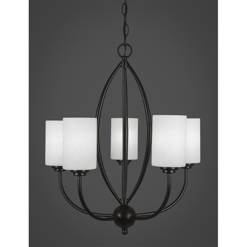Lustre classique à 5 lumières Albreda, Mousseline blanche, Granite noir