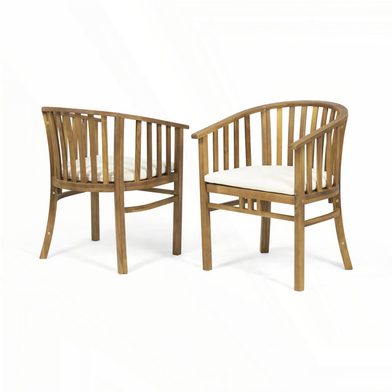 Outdoor Wooden Dining Chairs With Cushions Set of 2, Beige Cushion/Teak Frame