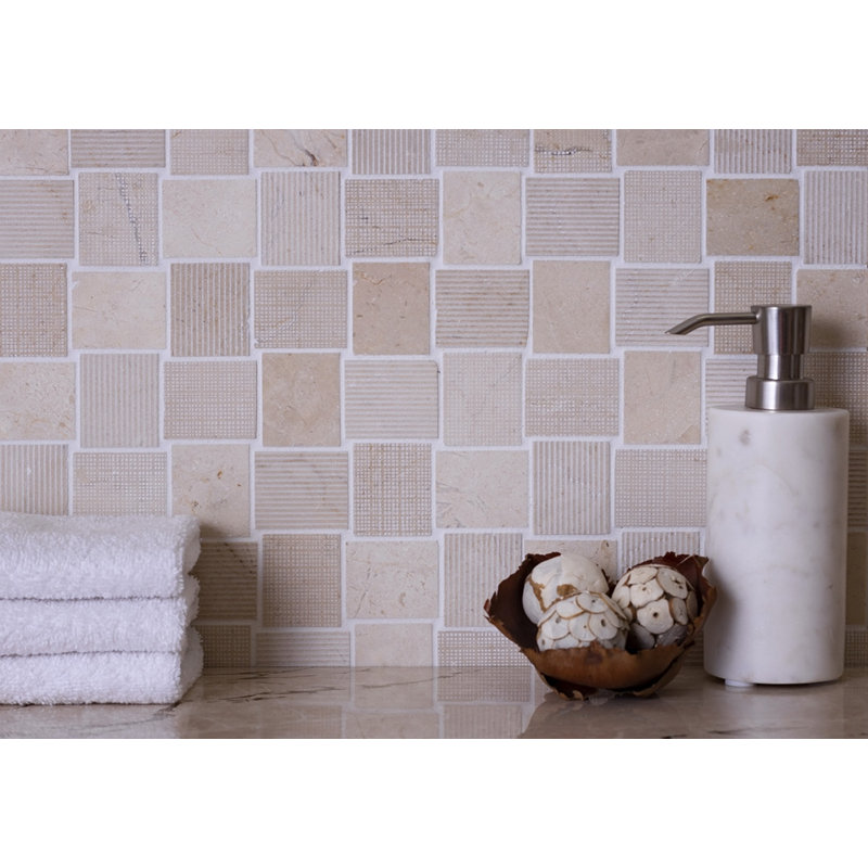 1.6 x 1.9 Marble Basketweave Mosaic Tile, Beige