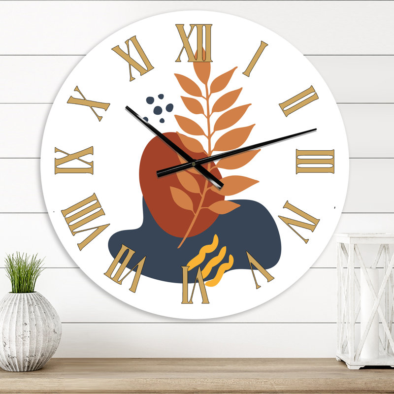 Fleurs abstraites sur formes minimalistes - horloge murale moderne, Très petit
