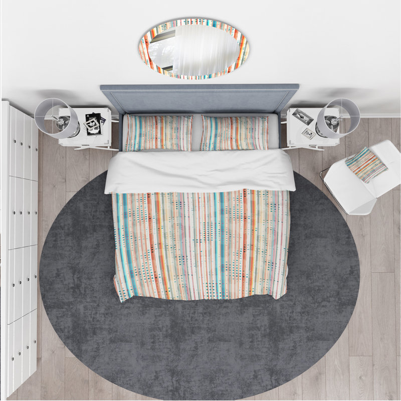 Grunge Line - Modern Striped Duvet Cover Set - Microfiber Polyester, Full/Queen Duvet Cover + 2 Shams