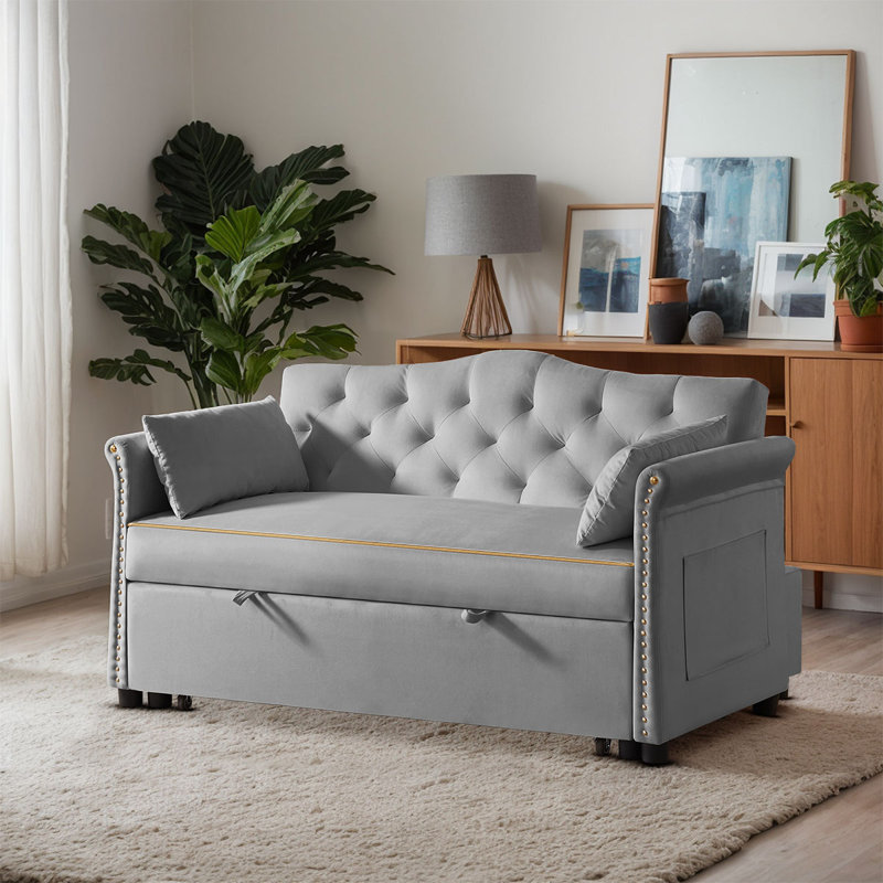 Canapé-lit rembourré en velours 57,5 po, Gris